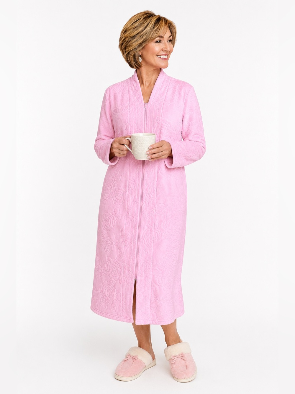 Adonna Nightgown for Women with Front Zipper and Rose Relief Cozy loungewear (M)